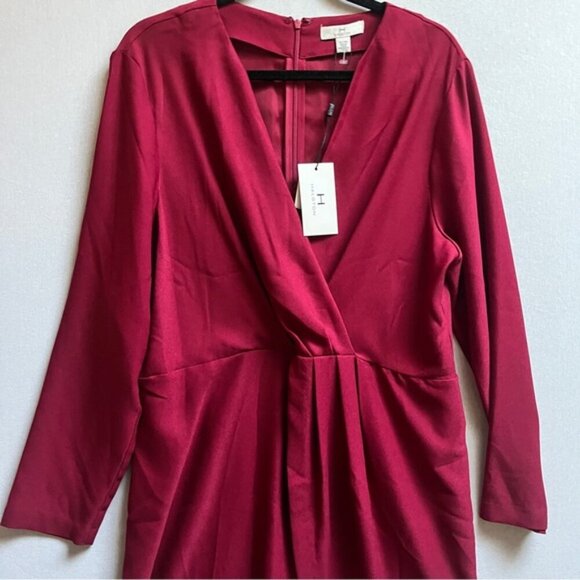 NWT H by Halston v neck long sleeve red dress Sz XL - Picture 7 of 12